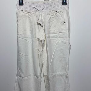 Rewash Brand Women's Cream Smocked Waist Linen Blend High Rise Pants Size XS